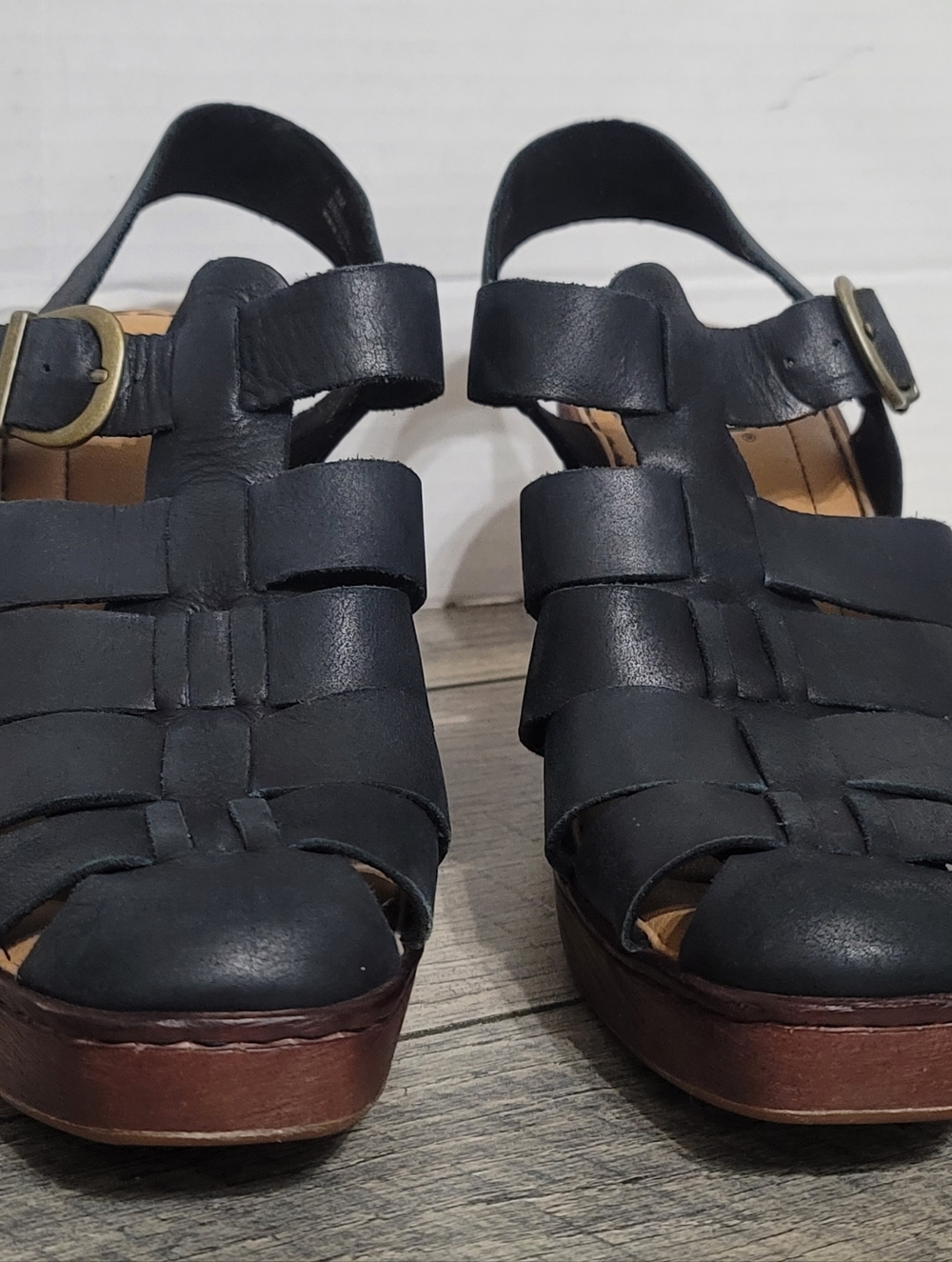 Born Hatley Black Leather Woven Slingback Chunky Heel Sandal Fisherman Style Sz8 - Picture 3 of 15
